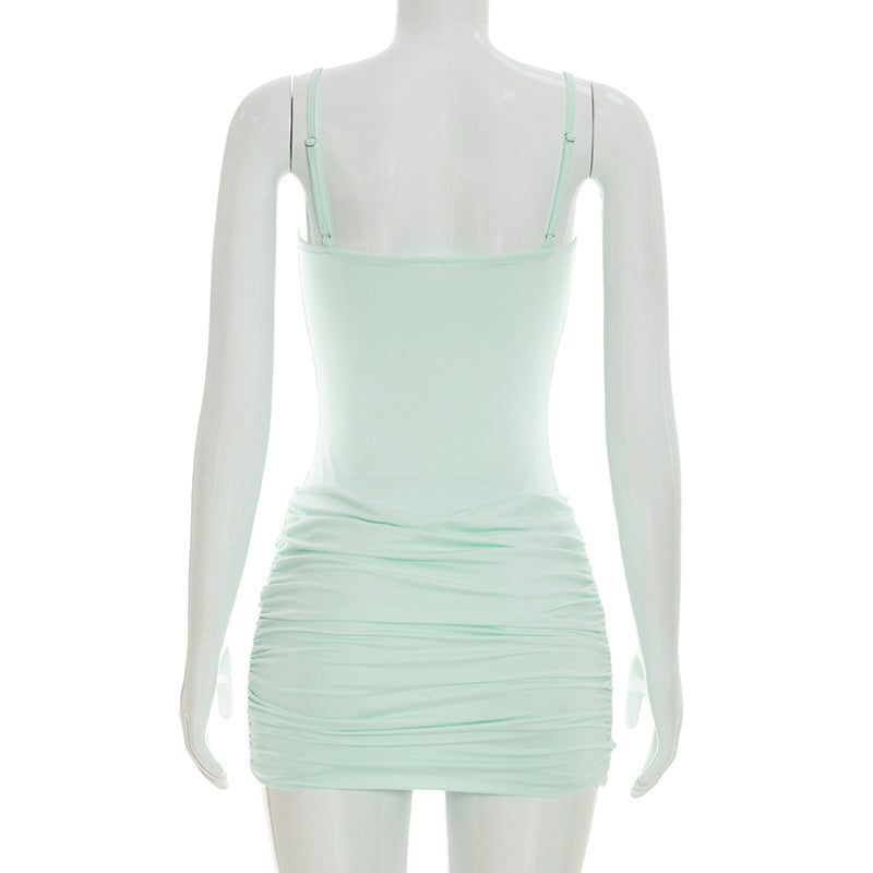 Solid Ruched Long Sleeve Bodycon Mini Dress - Crew Neck Elegant Everyday Dress