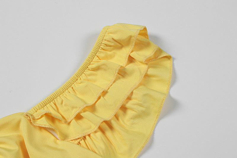 Yellow Off Shoulder Cutout Maxi Dress - Ruffle Ring Detail Party Dress
