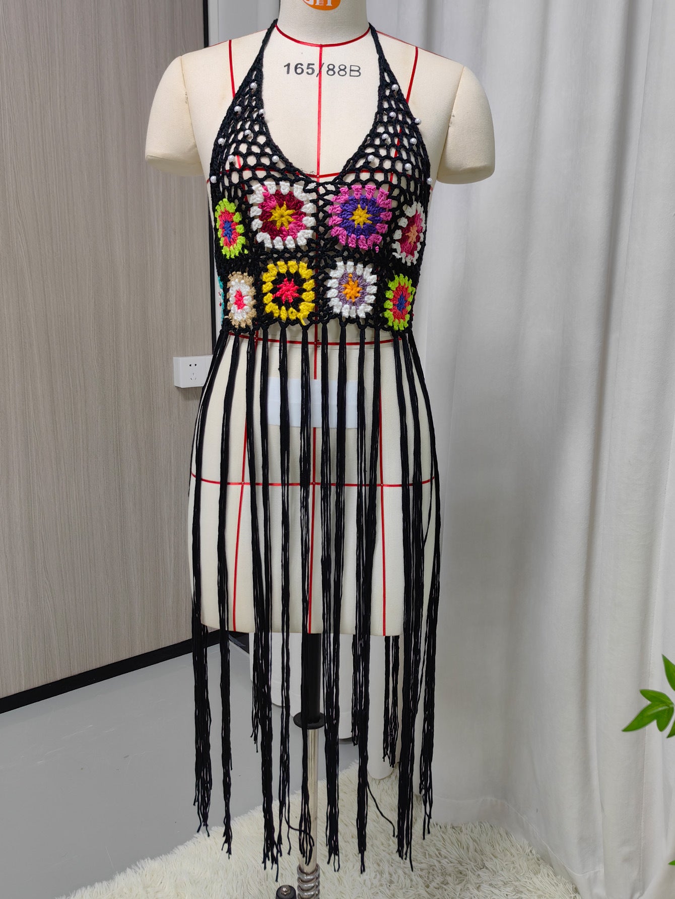 Handcrafted Crochet Beach Cover-Up - Fringe Tassel Tie Boho Vacation Swimwear Cover Up