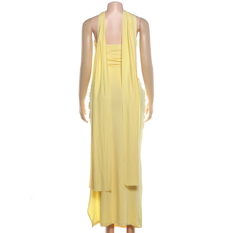 Women's Sexy Strapless Maxi Dress – Slim Fit Ruched Slit Formal Party Dress
