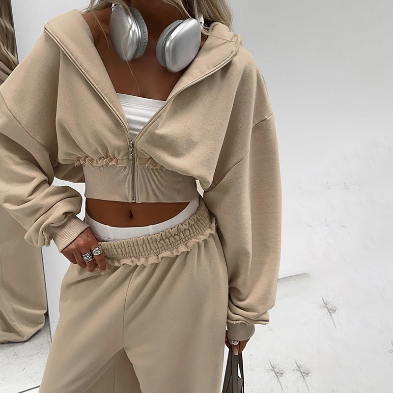 🍂 Nova Hooded Crop Jacket & Wide-Leg Pant Set