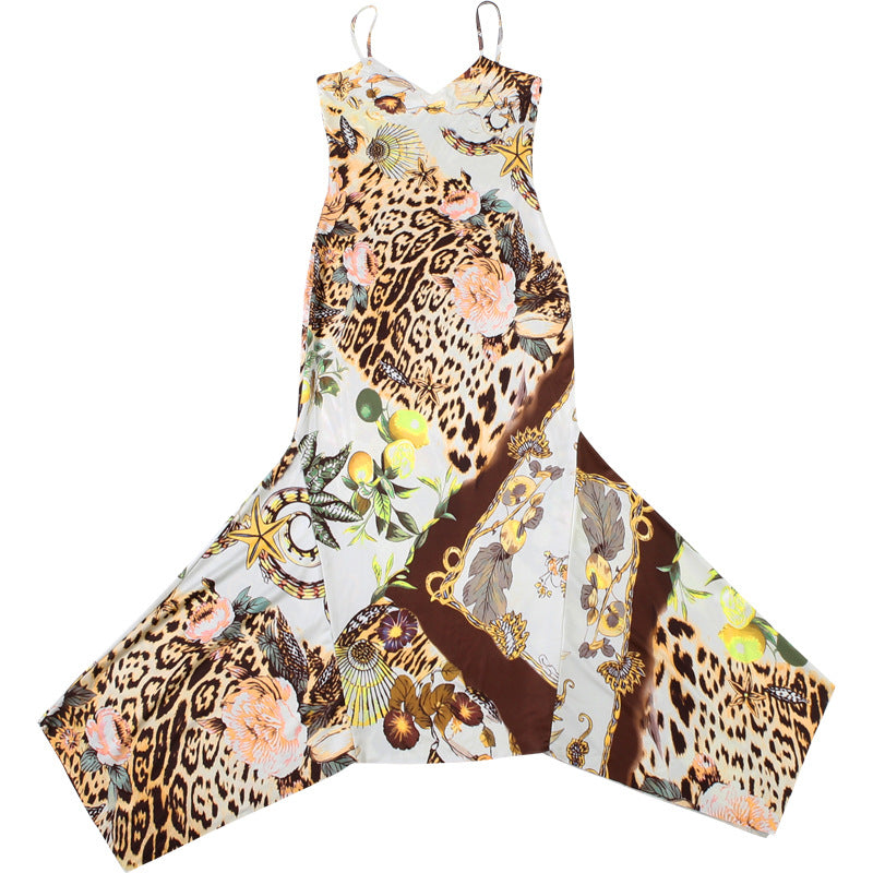 Women's Backless Maxi Dress – Boho Floral V-Neck Spaghetti Strap Dress