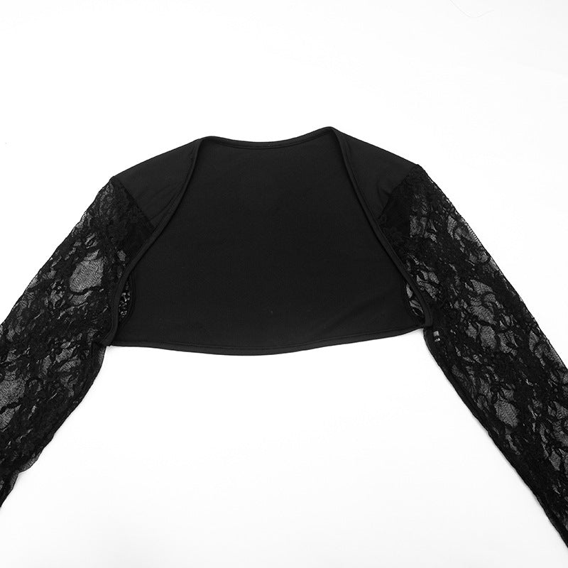 Black Hollow Out Cutout Maxi Dress – Sexy Halter Lace Long Sleeve Bodycon Dress