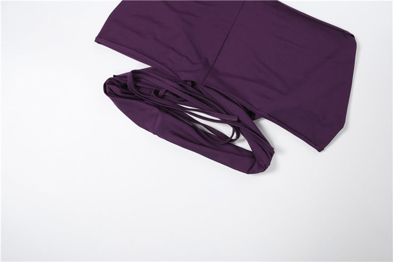 Deep V-Neck Ruched Twisted Crop Top & Asymmetric Midi Skirt Set | Sleeveless Two-Piece Set | Purple | Sizes S-L