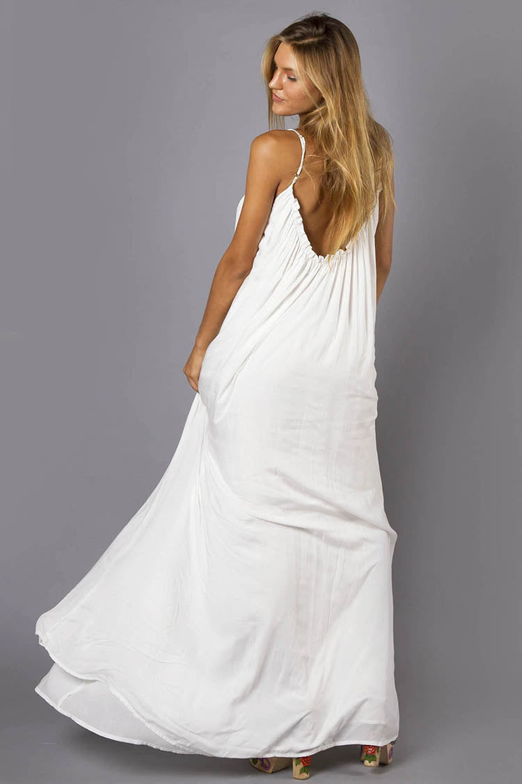 Floral Embroidered Boho Maxi Dress - Loose Fit Sleeveless Sundress