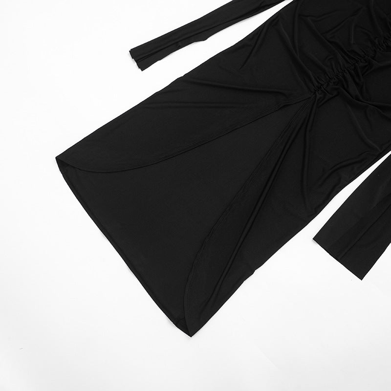 Women’s V-Neck Cutout Bodycon Midi Dress – Slim Fit Pleated Hollow-Out Party Dress