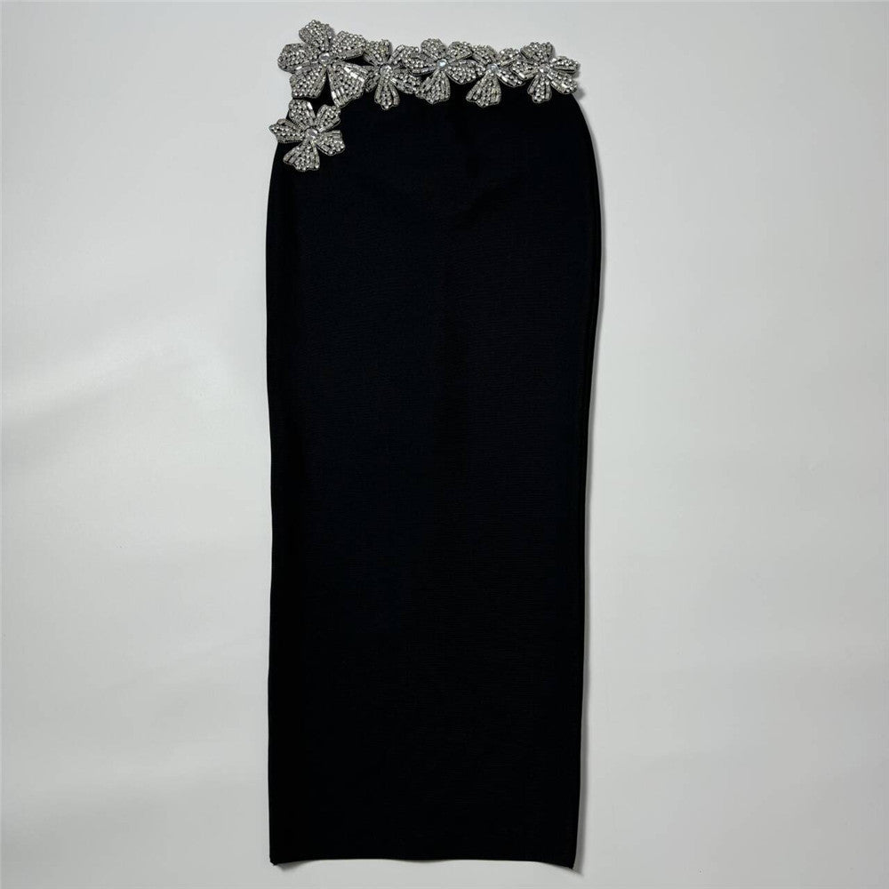 Floral Rhinestone Bandage Two Piece Set: Sexy Tube Top & High-Waist Long Skirt