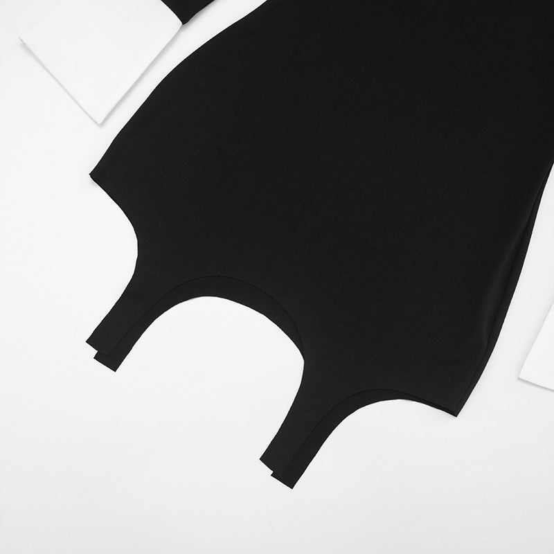 Women’s Patchwork Polo Collar Mini Dress – Color Block Slim Fit Daily Wear