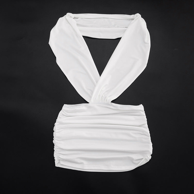 Women's Deep V-Neck Backless Halter Dress – Ruched Bodycon Party Dress