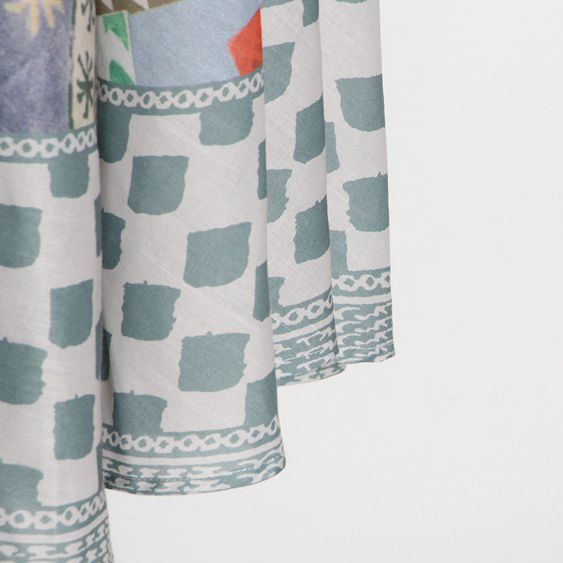 Geometric Print Spaghetti Strap Maxi Dress - High Waist A-Line Boho Vacation Dress