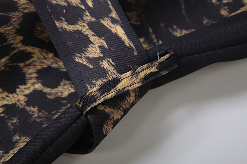 Women’s Leopard Print Belted Trench Coat – Casual Extra-Long Animal Print Coat