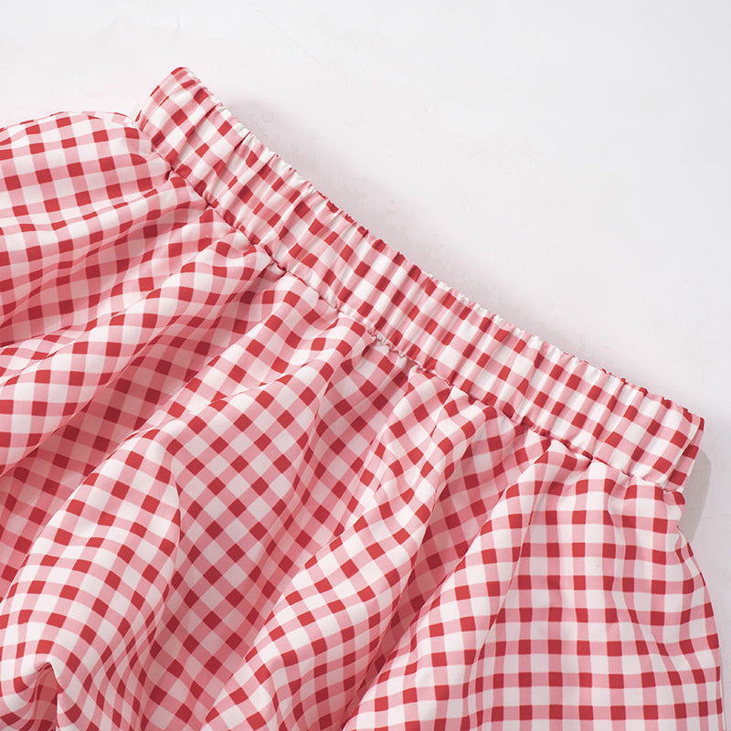 Plaid Bow-Decorated Two-Piece Set