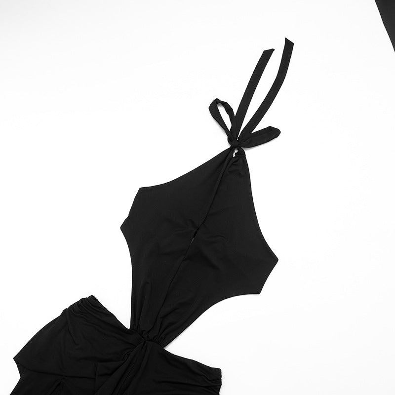 Midnight Allure Halter Maxi Dress