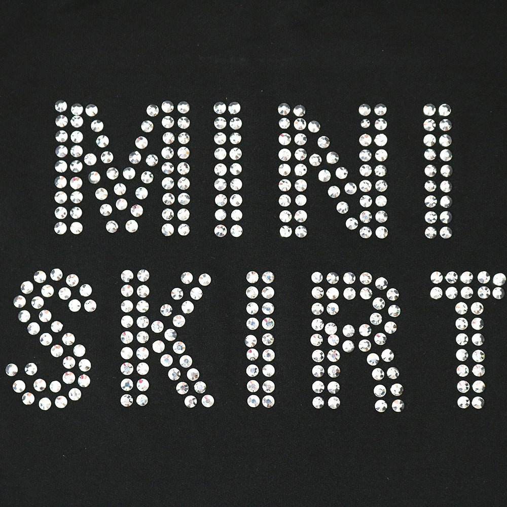 Women’s Sleeveless Crop Top & Mini Skirt Set – Graphic Rhinestone Summer Two-Piece Outfit