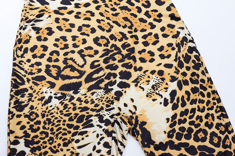 Women's Leopard Print Halter Backless Cutout Jumpsuit
