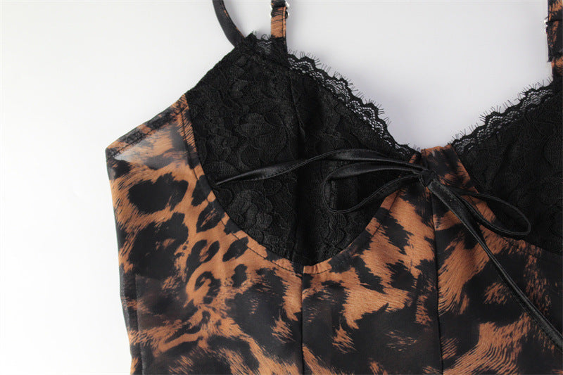 Leopard Print Mini Dress: Strappy Low Cut Lace Bodycon