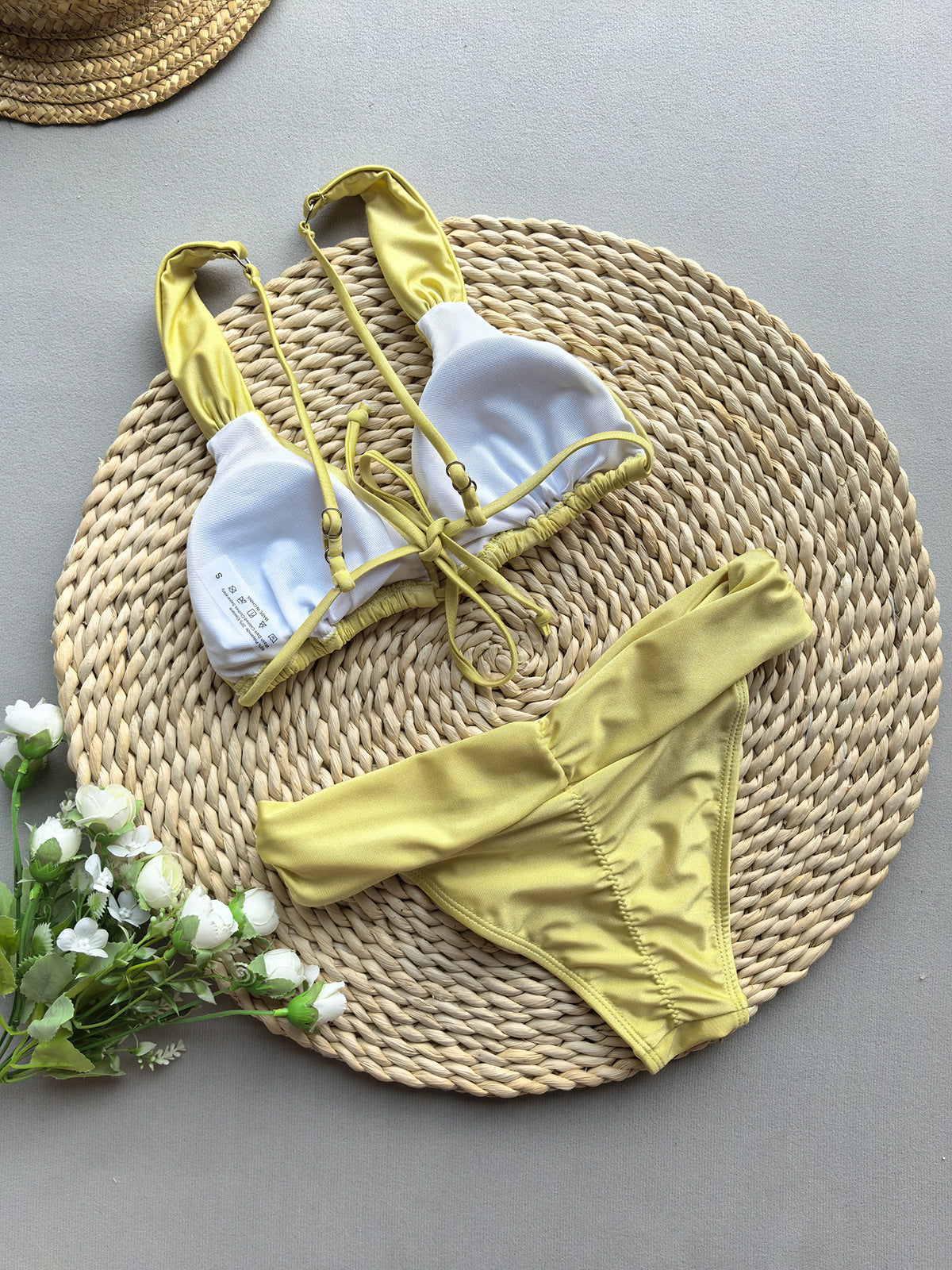 Solid Color Ruched Tie Bikini Set | Regular Strap Boho Swimsuit | 2 Colors | Sizes S-L