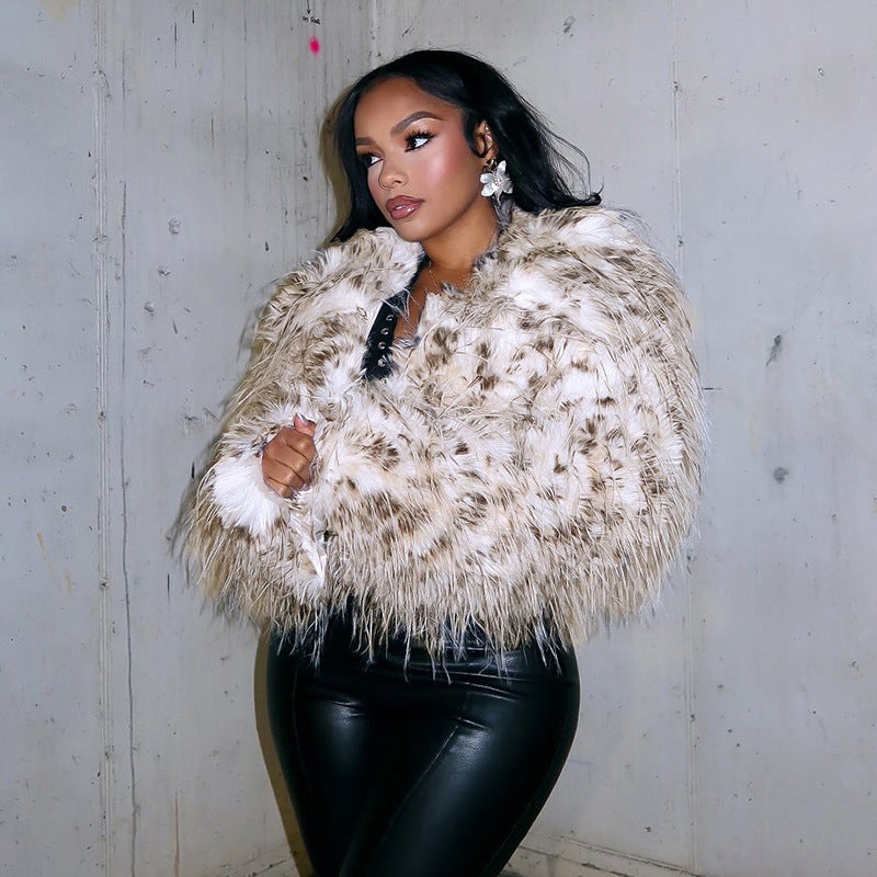 Women’s Leopard Print Faux Fur Collar Cardigan – Fall/Winter Casual Outerwear