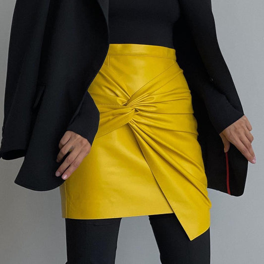 Twisted Ruffle Faux Leather Skirt