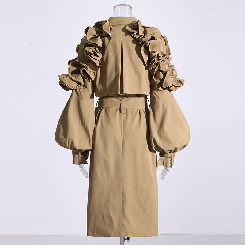 Mallory’s Chic Ruffle Belted Trench Coat