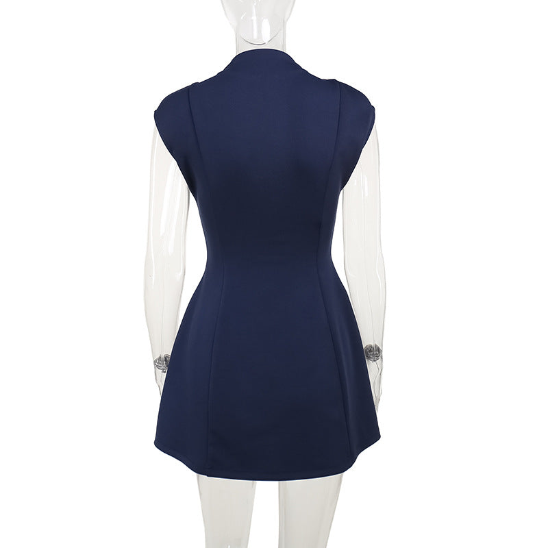 Sexy Regular Fit Solid V-Neck Short Sleeve A-Line Dress