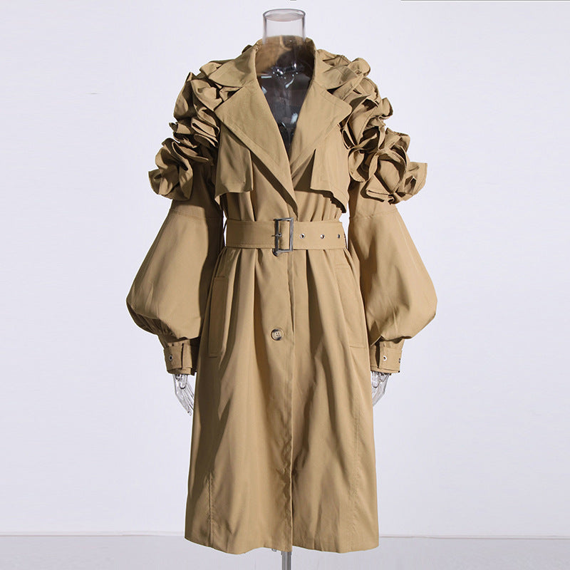 Mallory’s Chic Ruffle Belted Trench Coat
