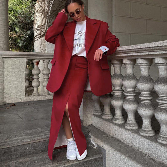 Elegant Split Maxi Skirt & Blazer Set