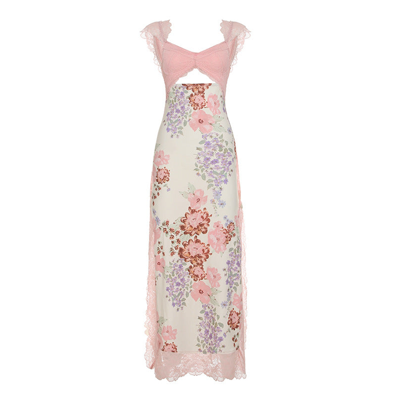 boho cutout dress Womens Floral Ruffle Detailed Cutout Dress