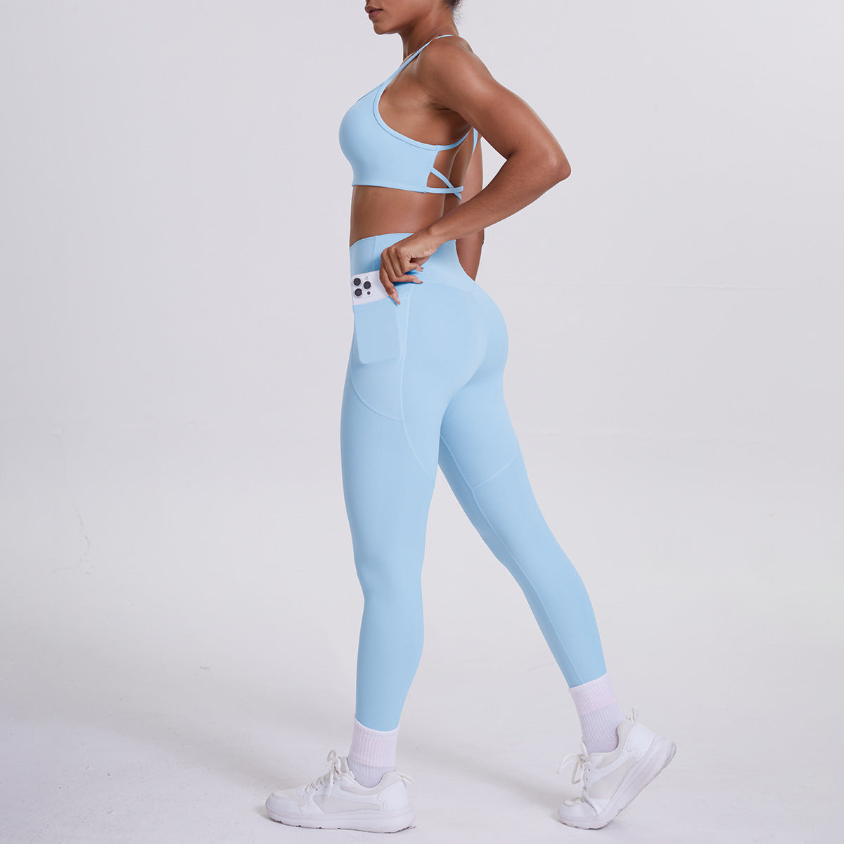 Sling Backless Sports Bra & Pocket Pants Yoga Set | Nude Feel Activewear Set | 10 Colors | Sizes S-XL