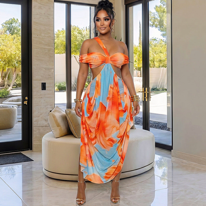 Floral Asymmetric Cutout Backless Maxi Dress | Sleeveless Ruched Vacation Maxi Dress | Sizes S-L