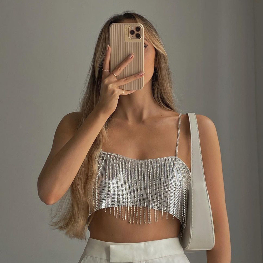 Shine Bright: Sexy Rhinestone Crop Top for Night Out