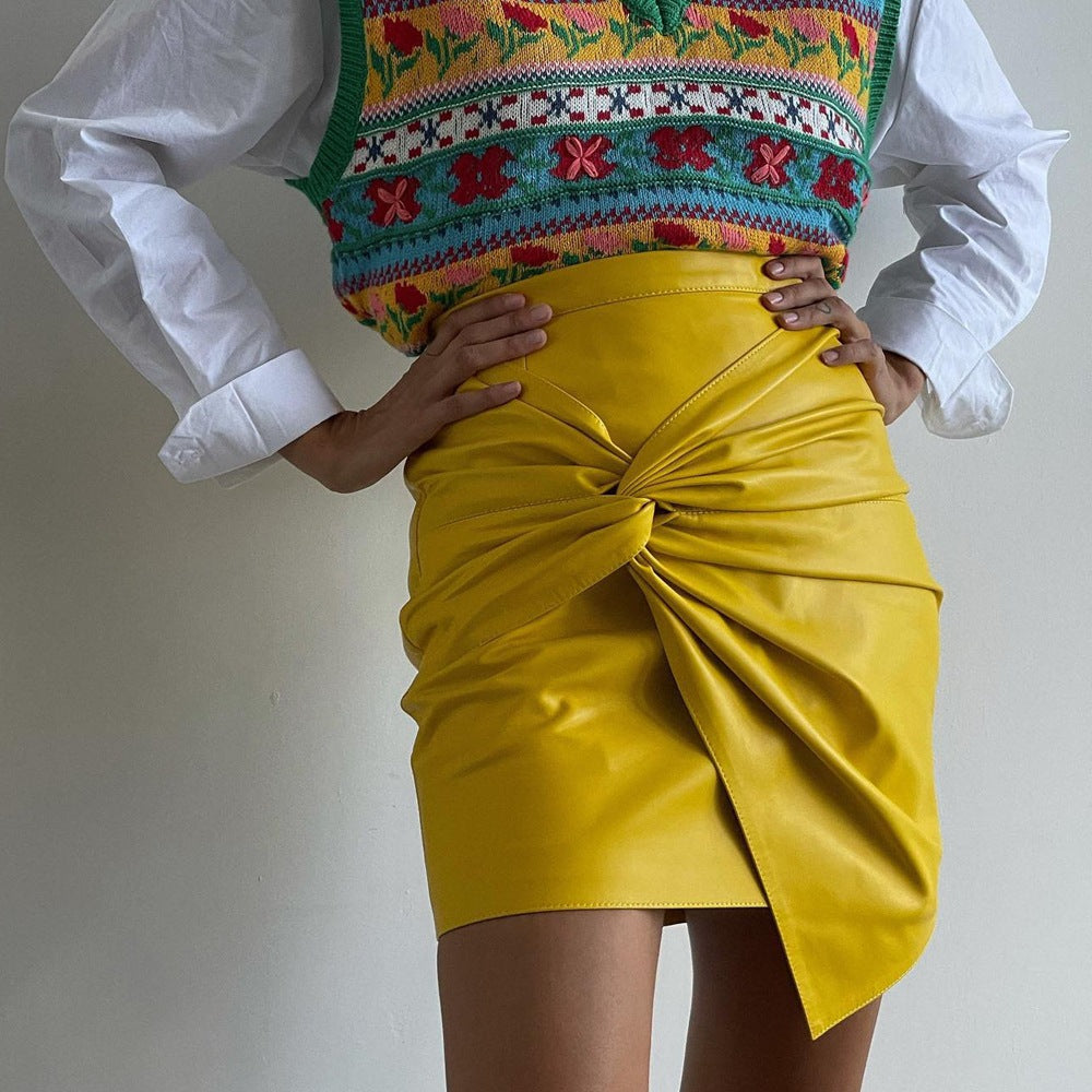 Twisted Ruffle Faux Leather Skirt