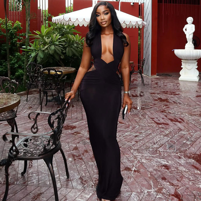 Elegant Tie Back Halter Dress