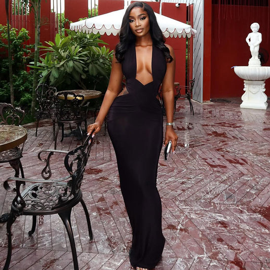 Elegant Tie Back Halter Dress