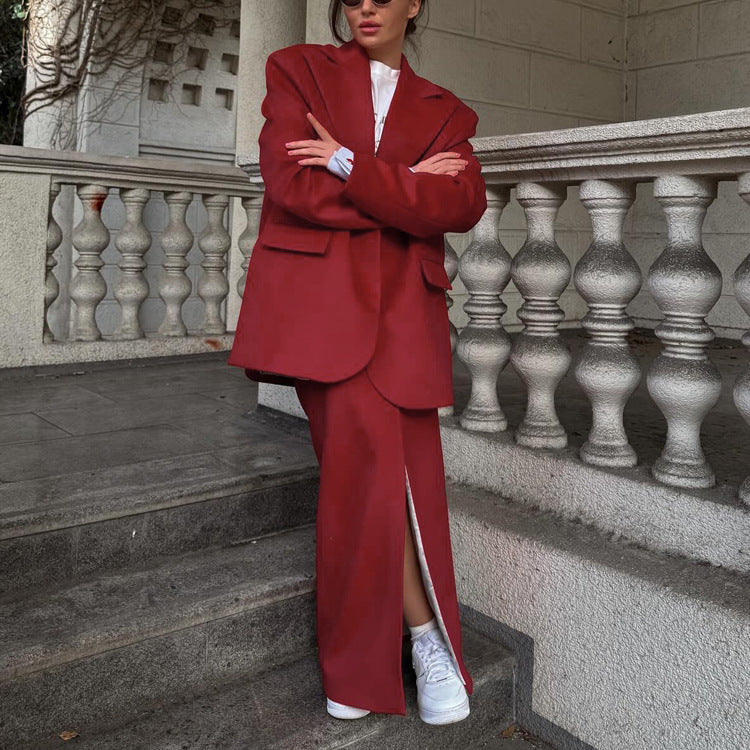 Elegant Split Maxi Skirt & Blazer Set