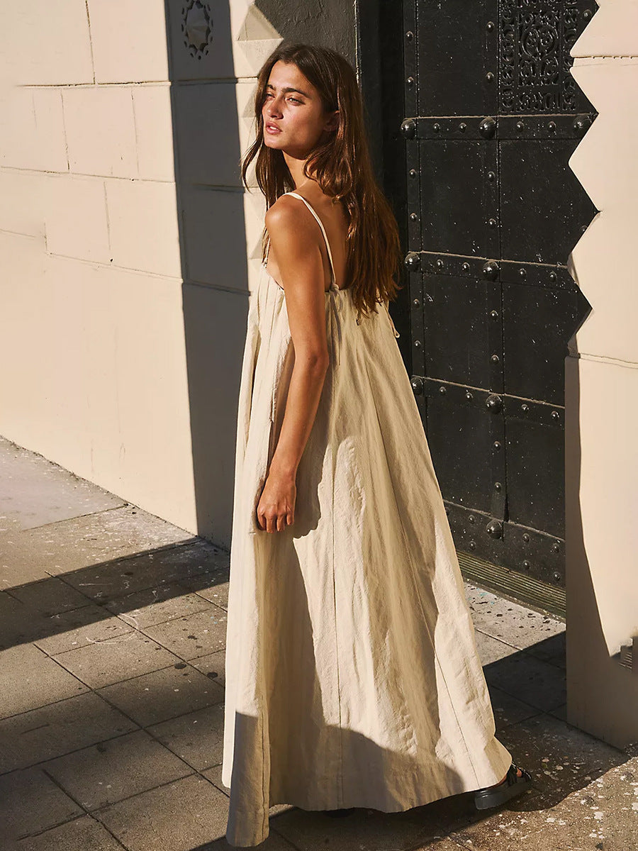 Apricot Cotton Maxi Dress – Spaghetti Strap Summer A-Line