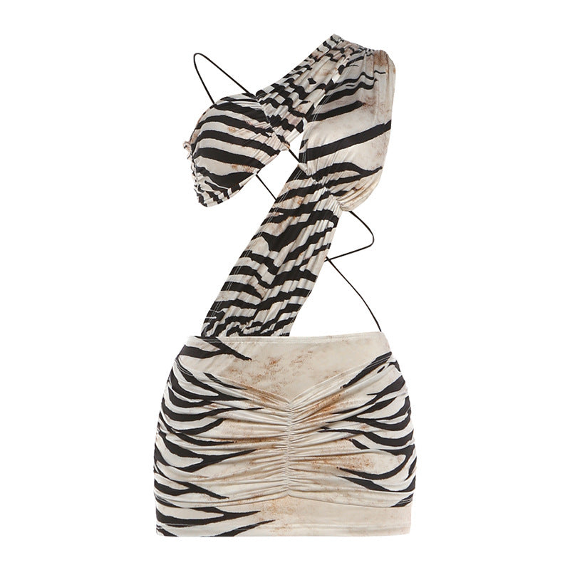 Black Tiger Print One-Shoulder Bodycon Mini Dress | Cutout Backless | London's Closet London's Closet Boutique Black Tiger Print One-Shoulder Bodycon Mini Dress | Cutout Backless | London's Closet London's Closet Boutique
