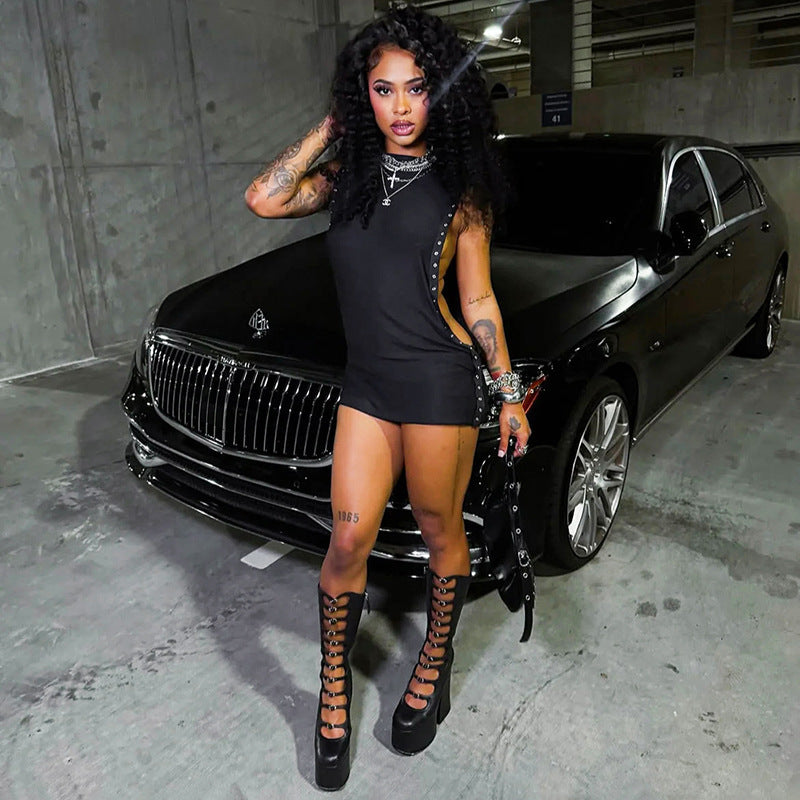 Black Cutout Bodycon Mini Dress - Sleeveless Crew Neck Party Club Dress