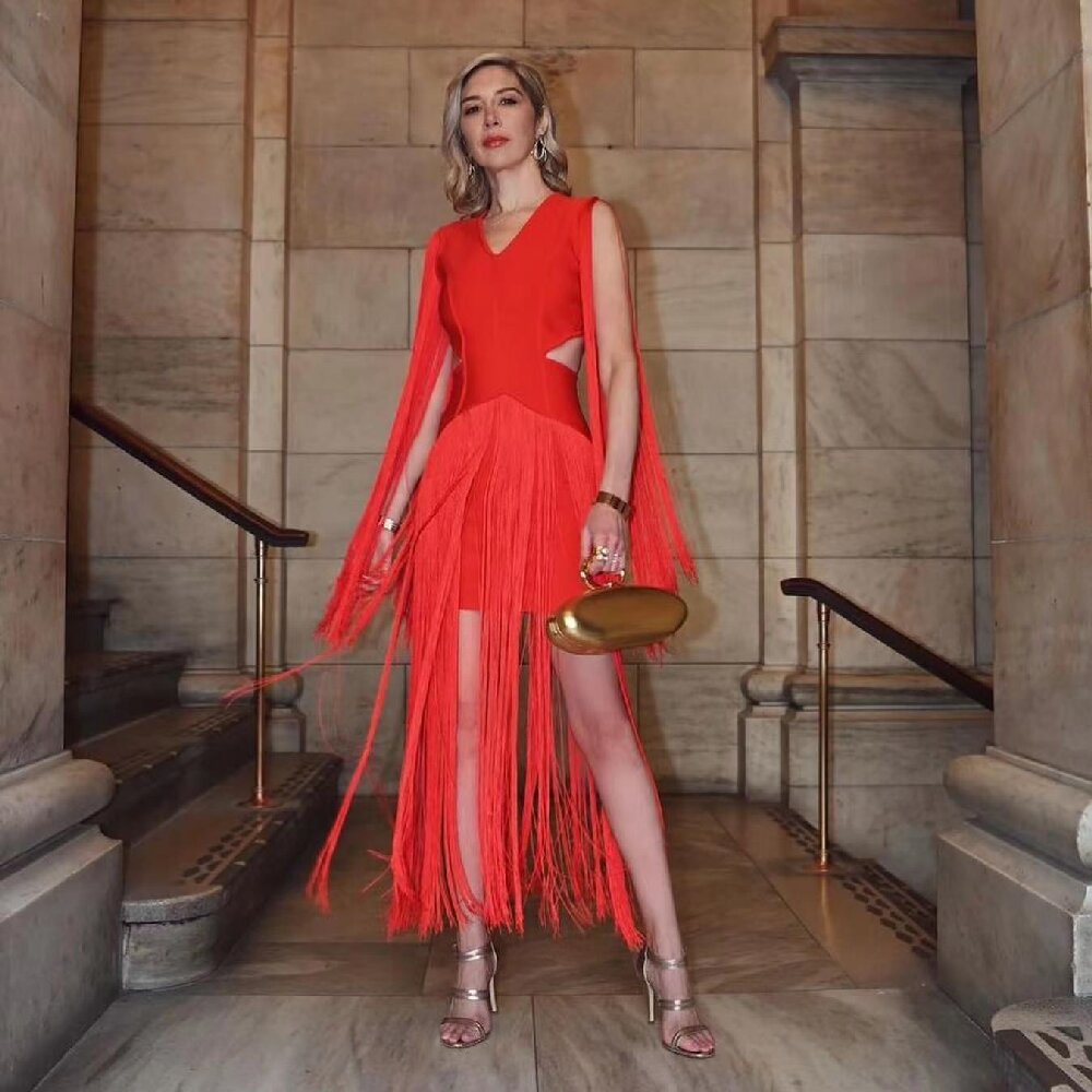 Red Tassel Cocktail Dress: Sexy V-Neck Sleeveless Party Mini