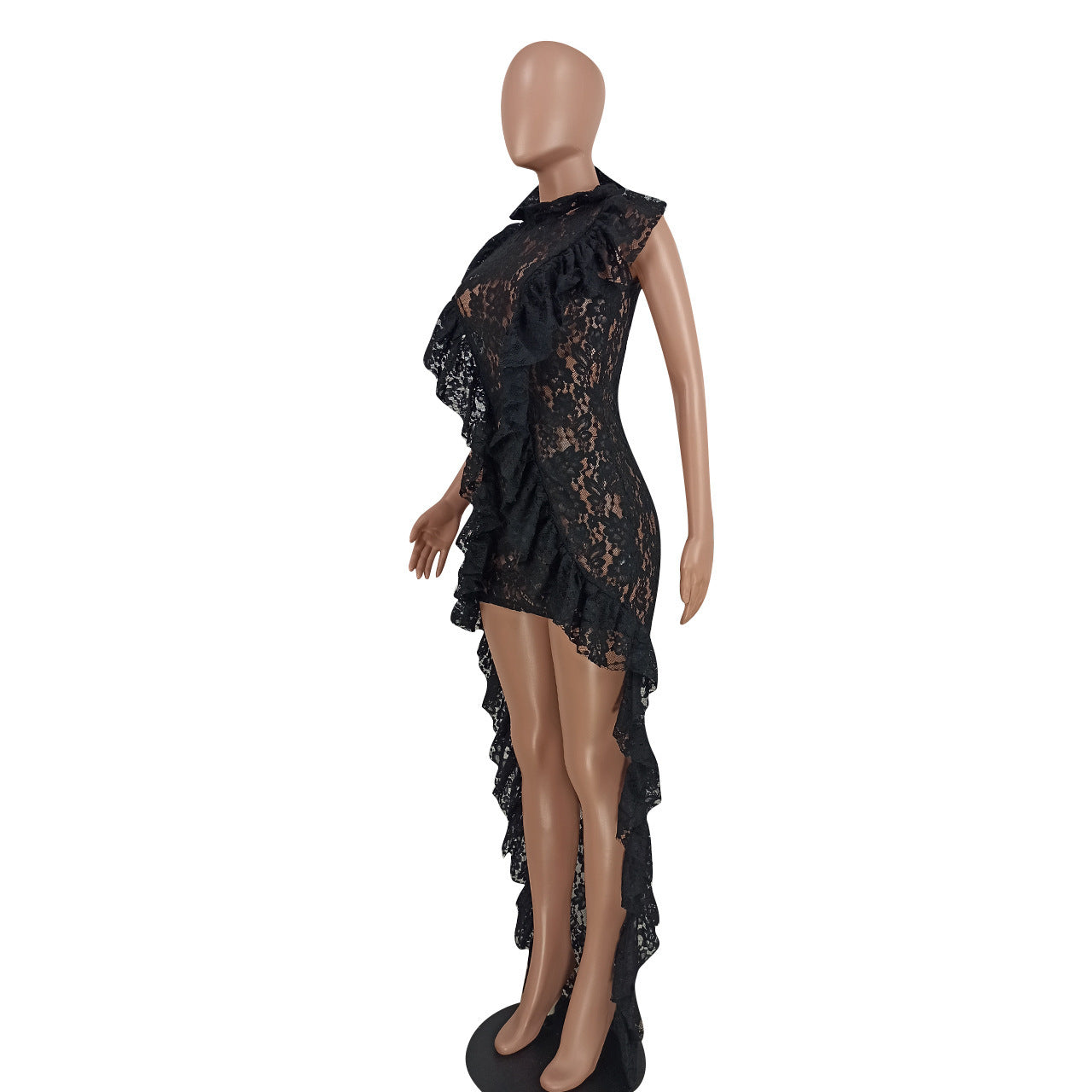 Dionne's Sleeveless Lace Ruffled Collar Irregular Asymmetric Mop Dress