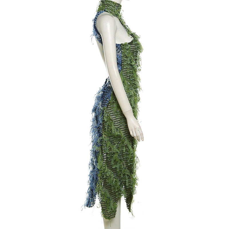 Poison Ivy's Turtleneck Sleeveless Tassel Maxi Dress