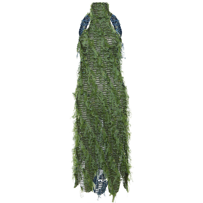 Poison Ivy's Turtleneck Sleeveless Tassel Maxi Dress