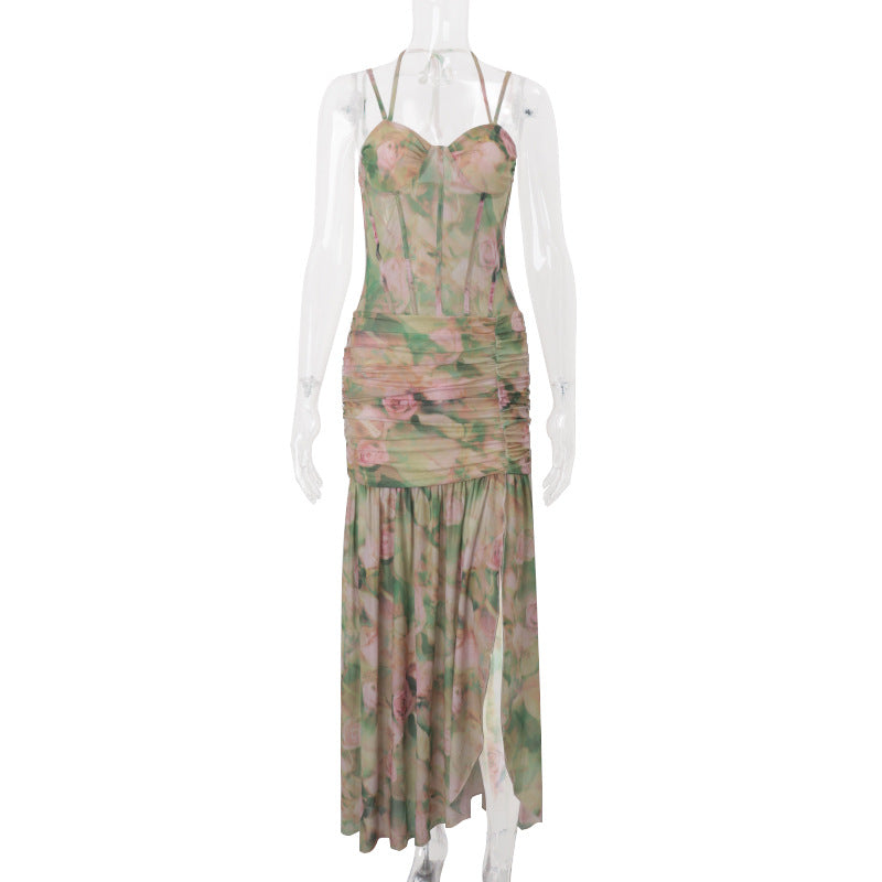 Women's Floral Halter Maxi Dress Slim Fit Vacation Dress with High S London's Closet Boutique Women's Floral Halter Maxi Dress Slim Fit Vacation Dress with High S London's Closet Boutique