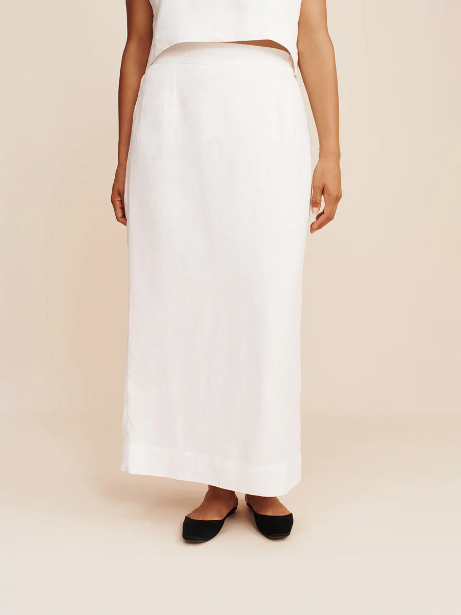 Elegant Sleeveless Two-Piece Skirt Set – High-Rise Maxi Skirt & Crew Neck Vest Top