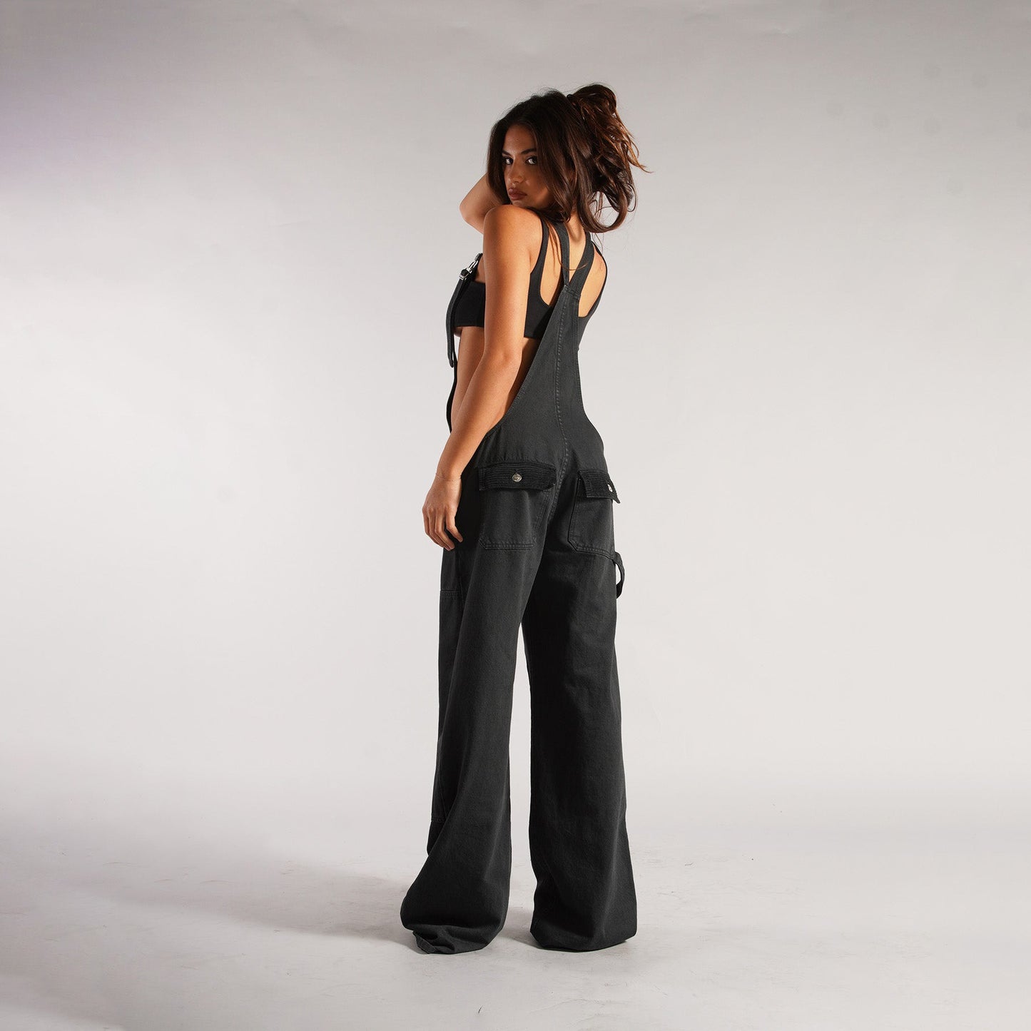 Wide-Leg Denim Overalls – High-Rise Straight Leg Jeans with Straps