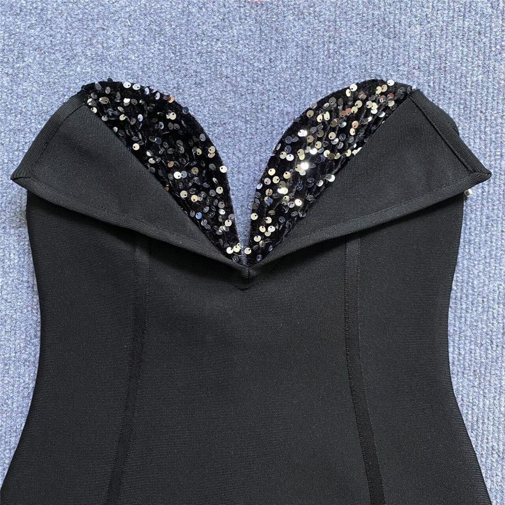 Trina's Tube Top V neck Tassel Diamond Formal Dress