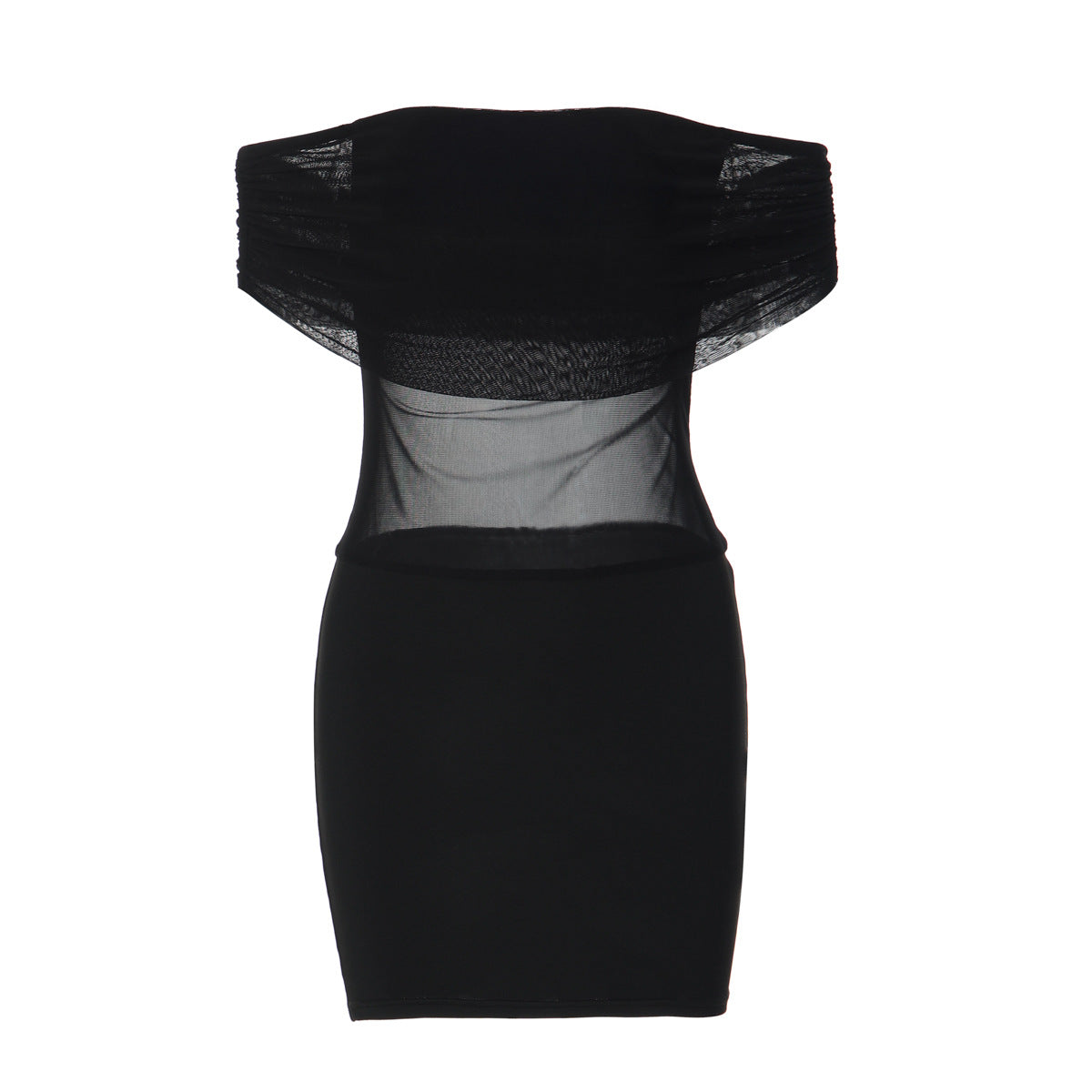 Mesh Off Shoulder Bodycon Dress - Sheer Panel Mini Dress