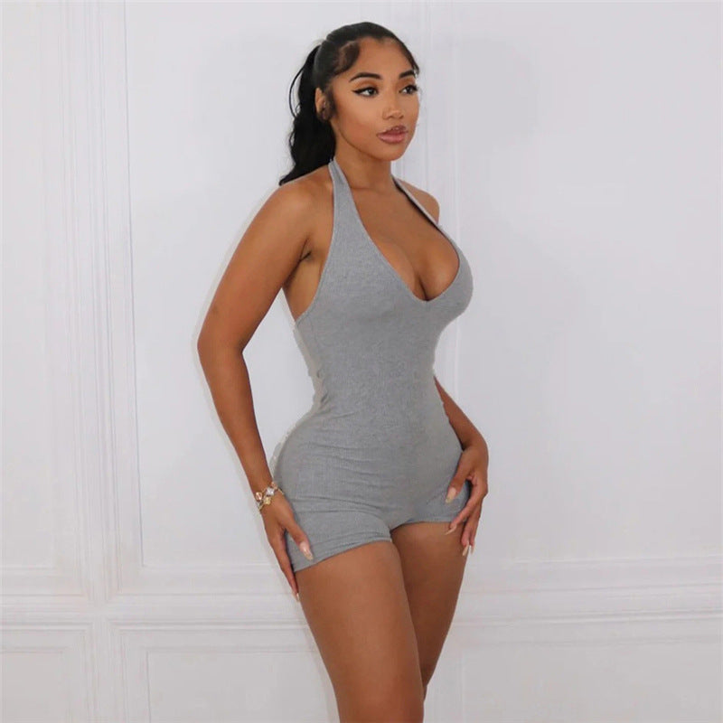 Backless Halter Romper - High Waist Bodycon Playsuit