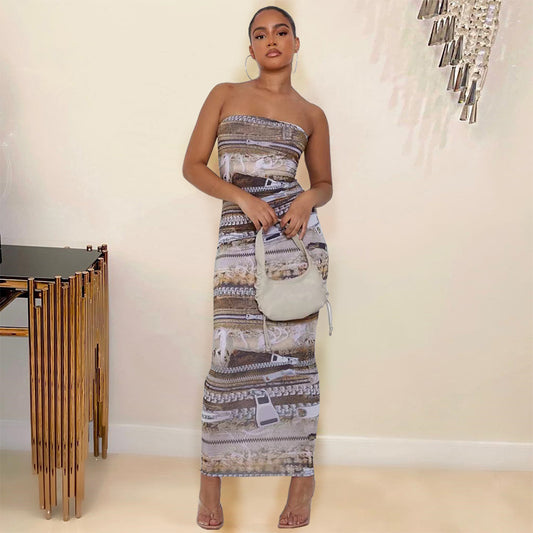 Summer Heatwave: Printed Distressed Bandeau Slim Fit Maxi Dress for Women