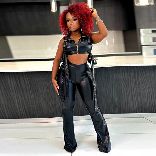 Hollow Out & Flare Patent Leather Set